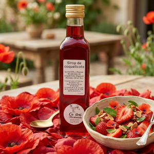 Sirop de coquelicots, idéal pour sucrer et accompagner une salade de fraises